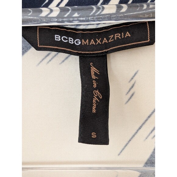 BCBG MAXAZRIA S blue cream palm leaf print belted drop waist dress size small - Picture 7 of 8